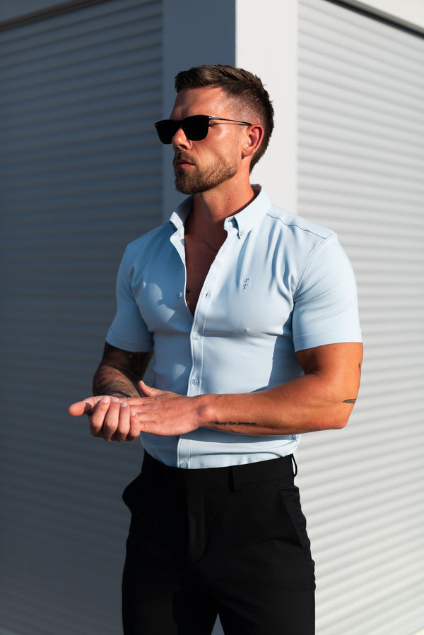 FS Super Slim SS Powder Blue Scuba with Button Down Collar - FS1121