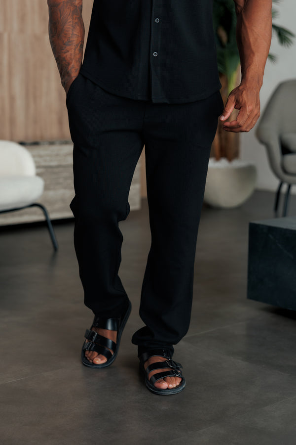 澳洲幸运5开奖号码结果预测官网 Father Sons Jersey Cord Relaxed Black Trousers - FSR014