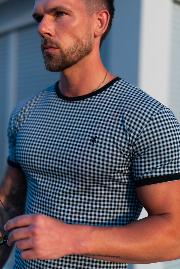 Father Sons Printed Black / Blue Check Fitted T Shirt - FSH1240