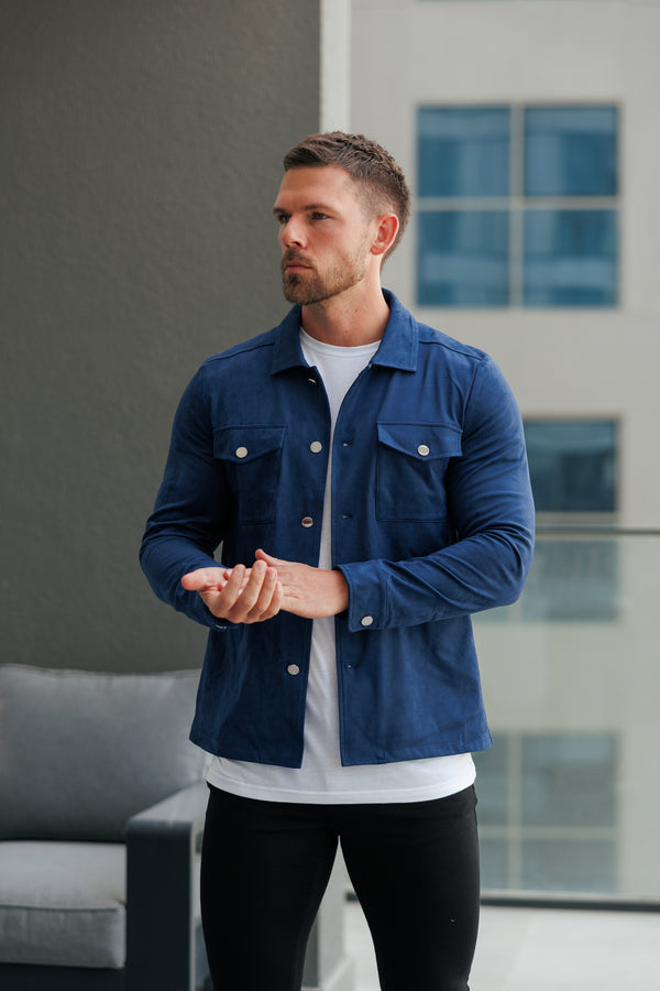 FS Suede Feel Button Up Jacket Navy / Silver - FSN221