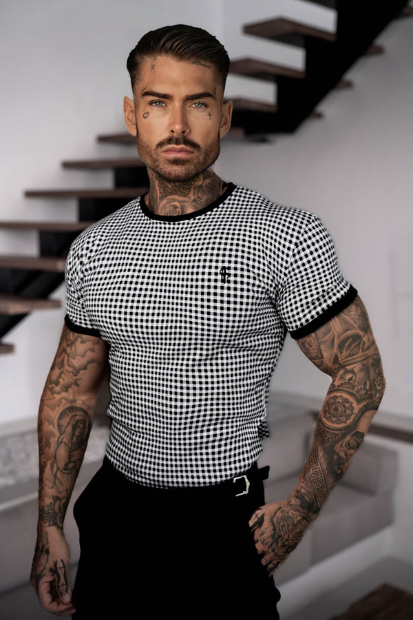 Father Sons Printed Black / White Check Fitted T Shirt - FSH1238