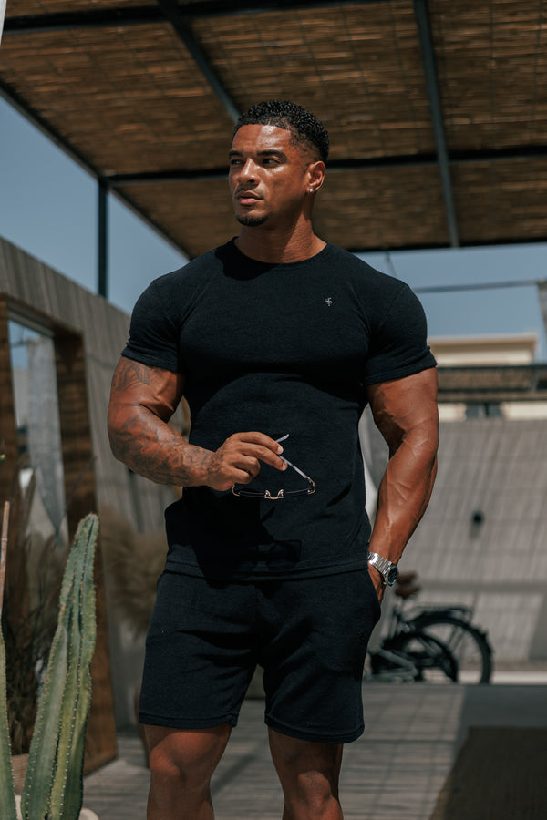 Father Sons Black Towelling Crew T Shirt - FSH816