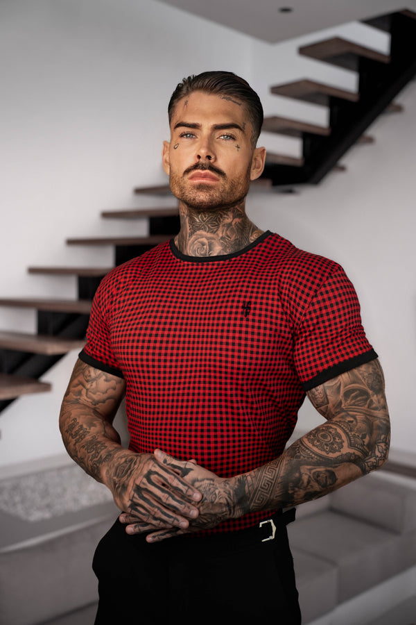 Father Sons Printed Black / Red Check Fitted T Shirt - FSH1237