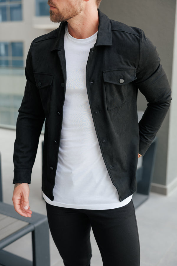 FS Suede Feel Button Up Jacket Black - FSN218