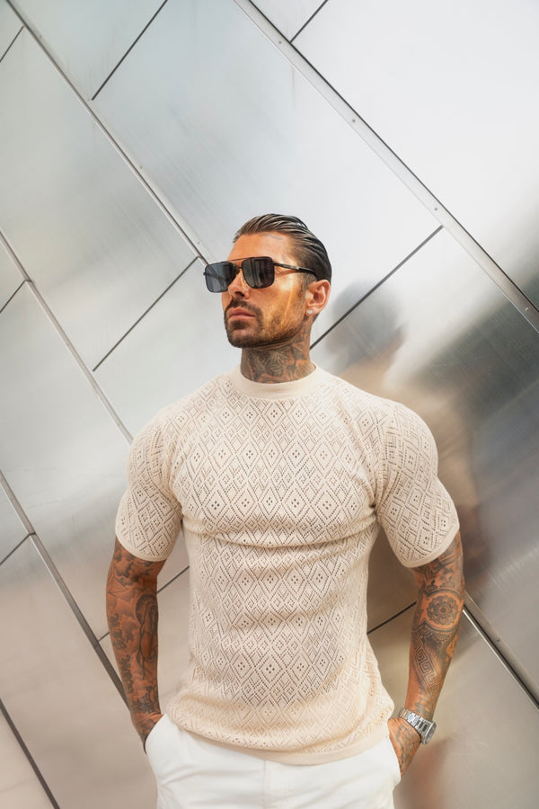 Father Sons Crochet Crew T-Shirt Honesty Beige Short Sleeve - FSJ087