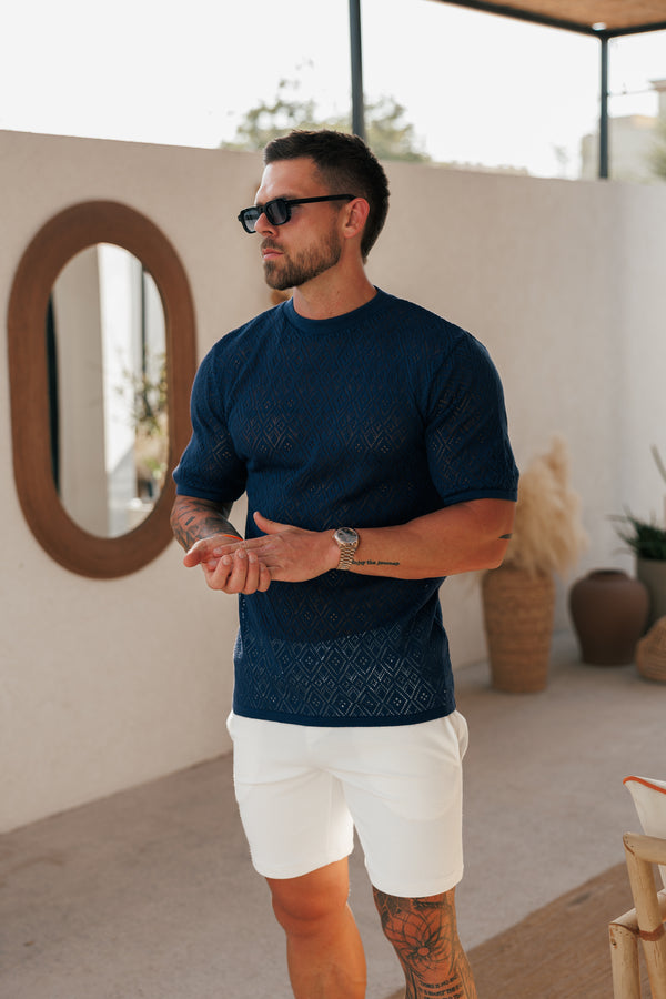 Father Sons Crochet Crew T-Shirt Caribbean Blue Short Sleeve - FSJ092