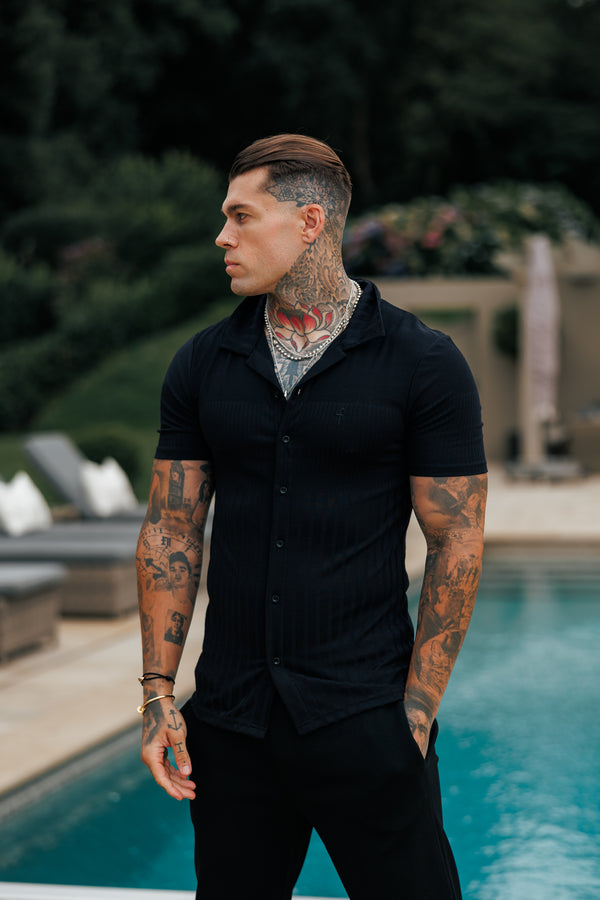 Father Sons Jersey Revere Vertical Stripe Black Shirt Short Sleeve - FSR024