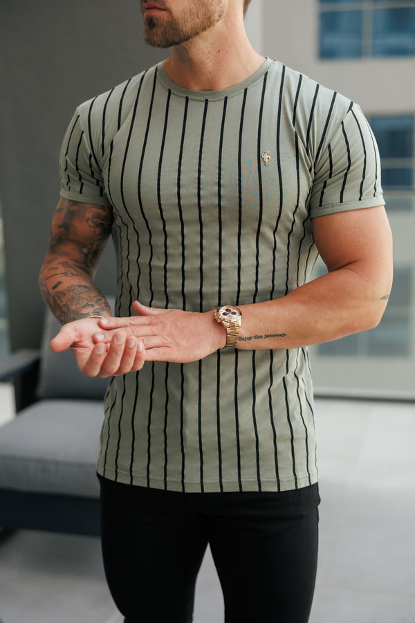 Father Sons Printed Olive / Black Stripe Fitted T Shirt - FSH1374