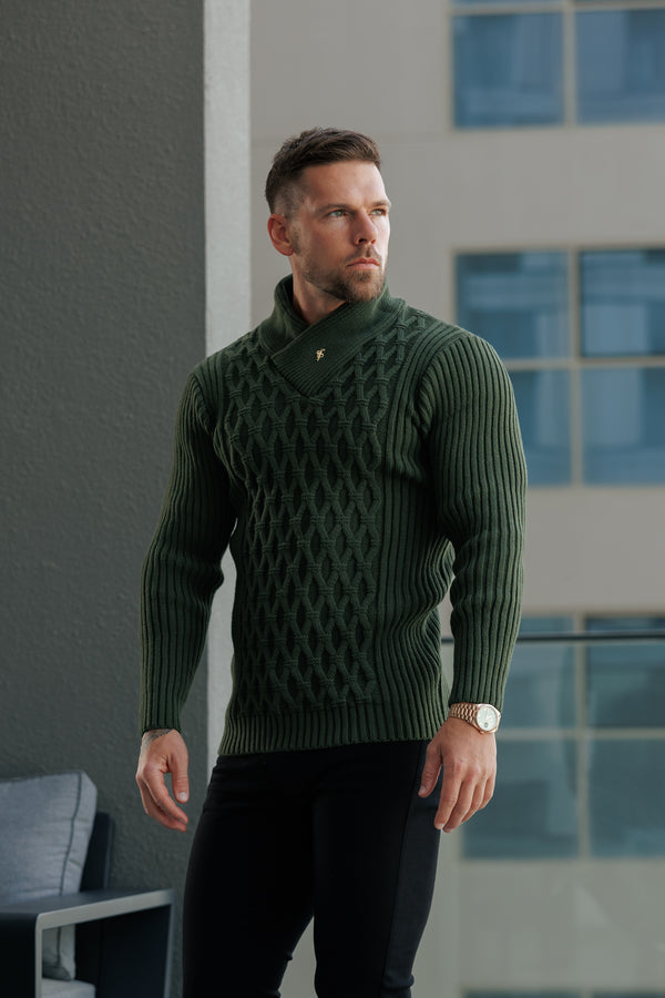 最新澳洲幸运5开奖结果体彩网站 Father Sons Chunky Cable Knit Olive Jumper - FSJ061