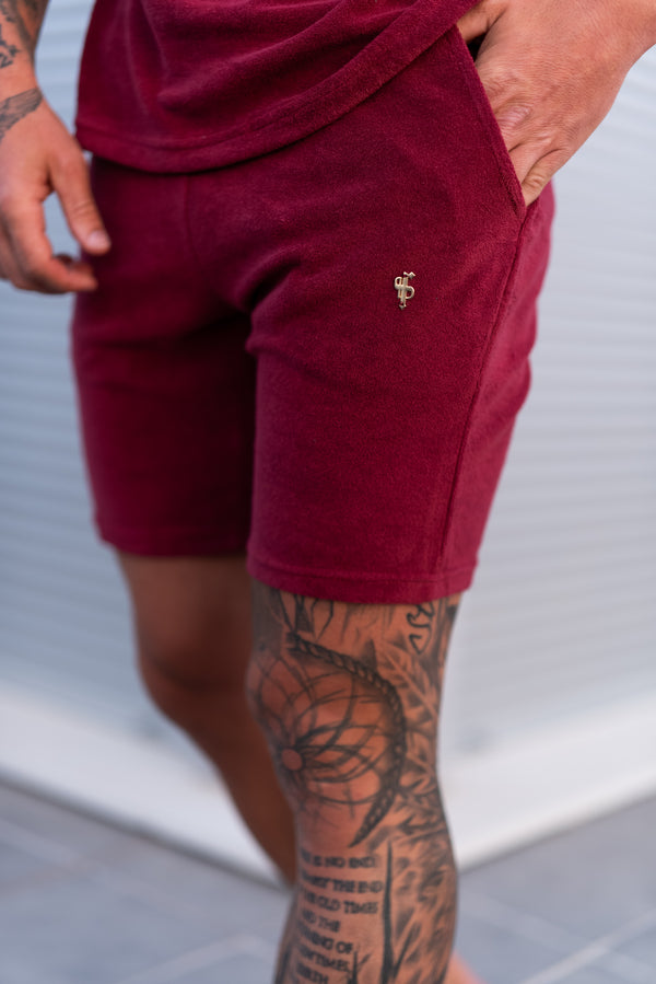 Father Sons Burgundy / Silver Towelling Shorts - FSH1350