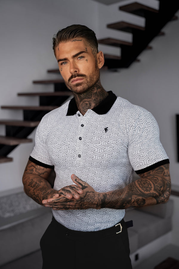 Father Sons White / Black Geo Printed Polo Shirt - FSH1233