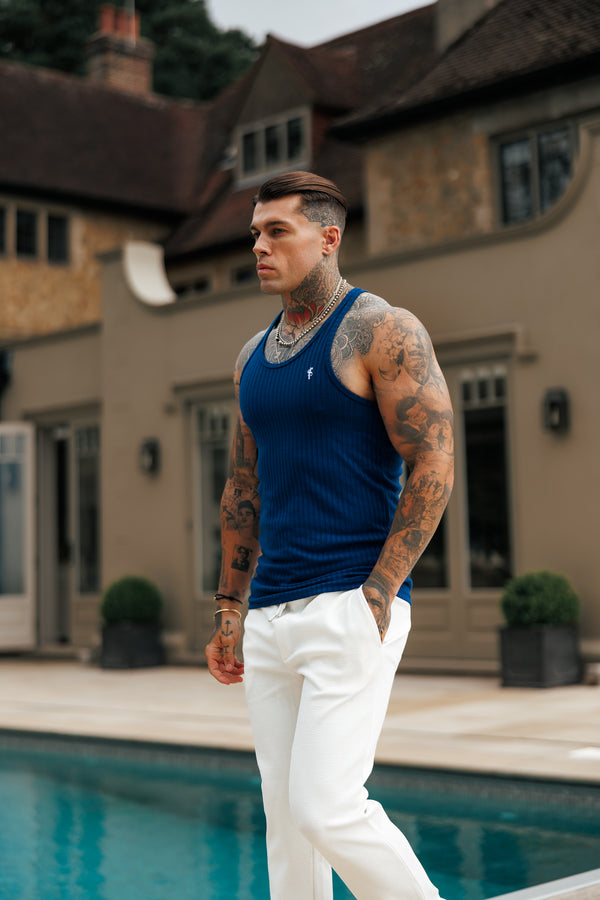 Father Sons Classic New Navy / White Ribbed Knit Super Slim Vest - FSH1328