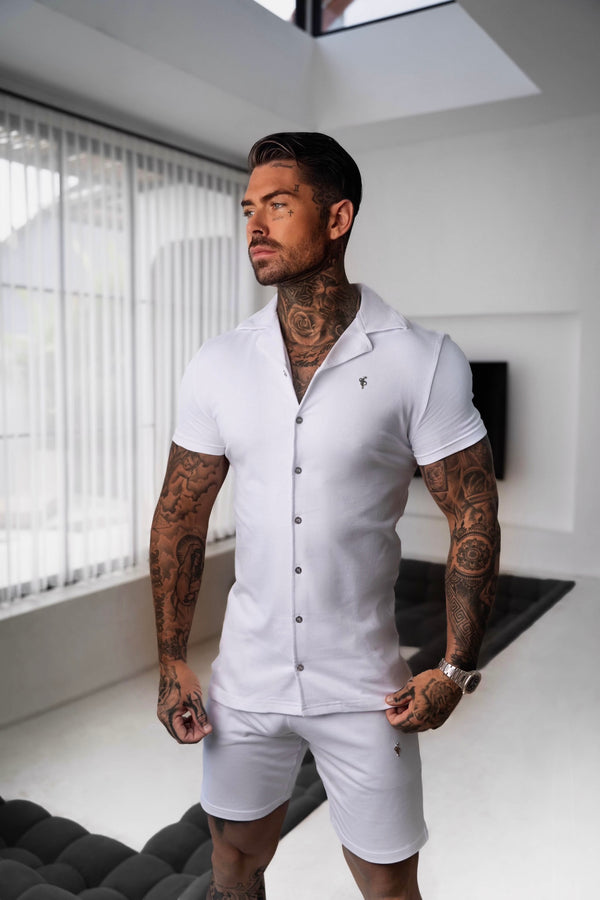 Father Sons Stretch White / Silver Pique Revere Shirt Short Sleeve - FSH1356