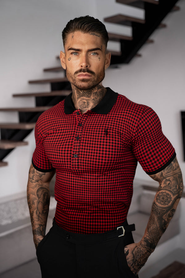 Father Sons Black / Red Printed Check Polo Shirt - FSH1259