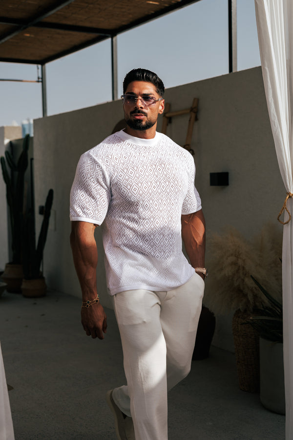 Father Sons Crochet Crew T-Shirt White Short Sleeve - FSJ086