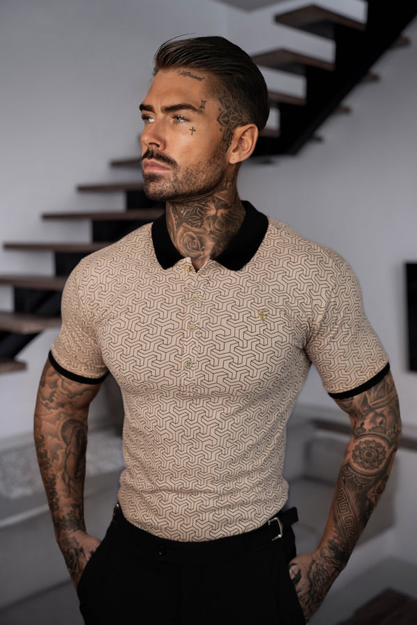Father Sons Black / Beige Geo Printed Polo Shirt - FSH1234