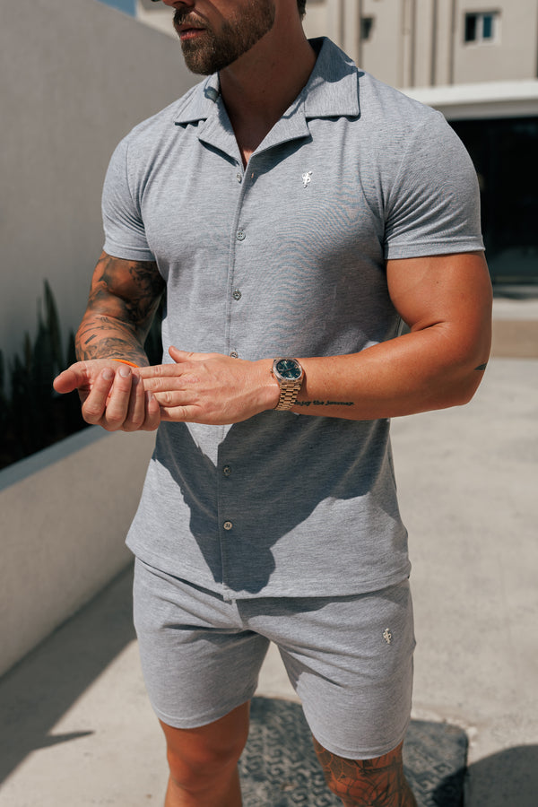 Father Sons Stretch Light Grey / Silver Pique Revere Shirt Short Sleeve - FSH1357