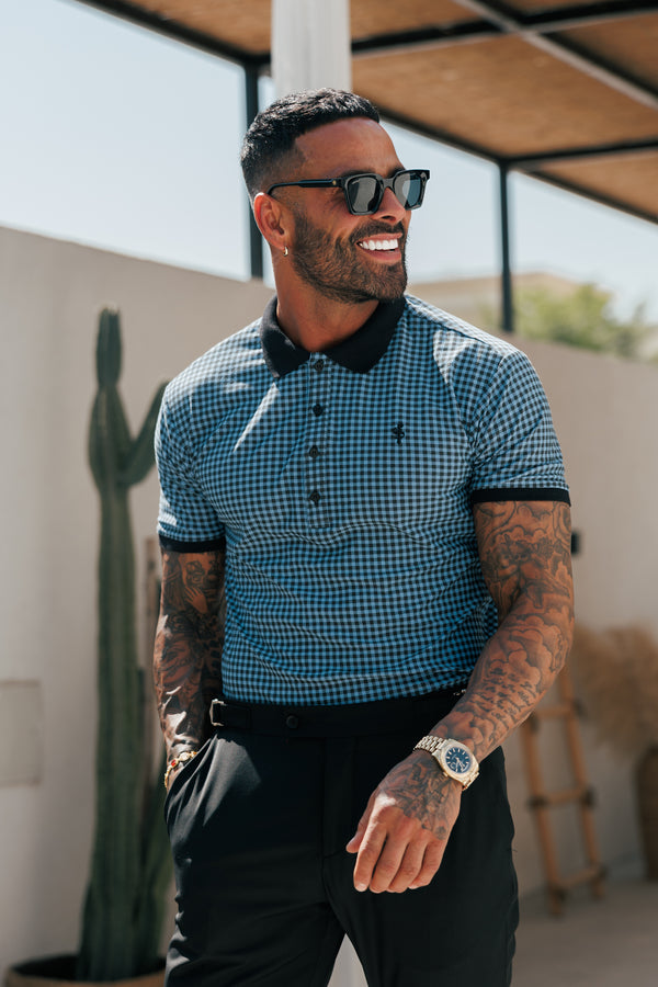 Father Sons Black / Blue Printed Check Polo Shirt - FSH1262