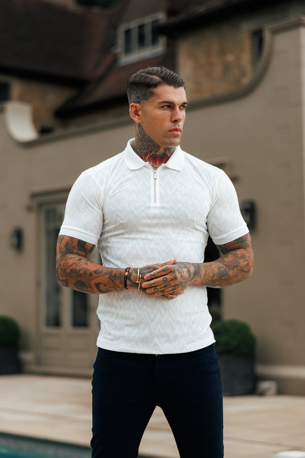 Father Sons Classic Jacquard White Chevron Zipped Polo - FSR020