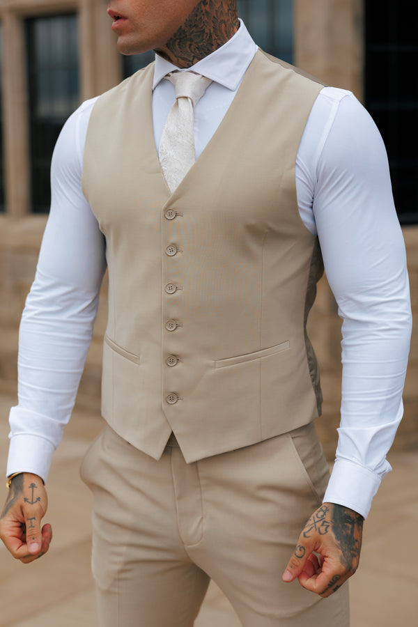 Father Sons Slim Formal Waistcoat Beige - FSW011