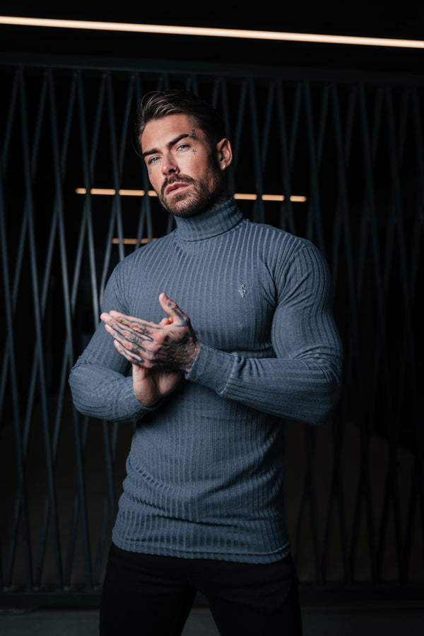 Father Sons Classic Charcoal / Silver Ribbed Knit Roll-neck Jumper - FSH955