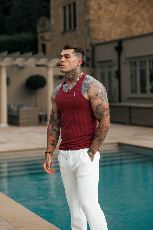 Father Sons Classic Burgundy / White Ribbed Knit Super Slim Vest - FSH1326