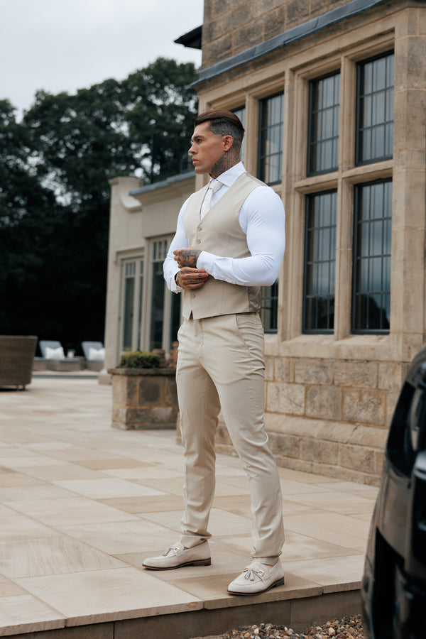 Father Sons Slim Formal Beige Stretch Trousers - FST038