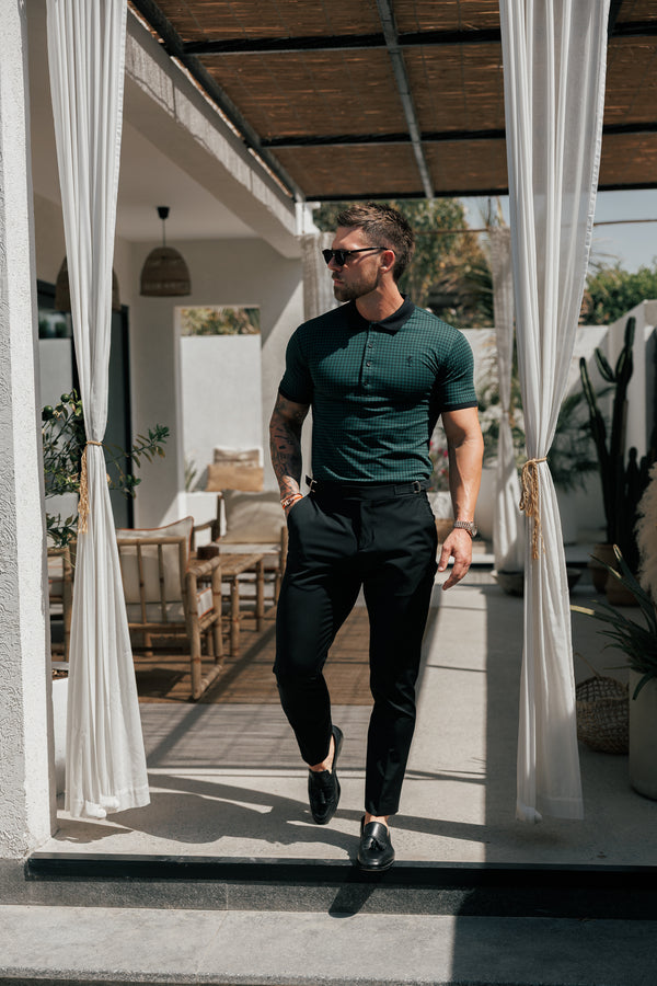 Father Sons Black / Forest Green Printed Check Polo Shirt - FSH1263