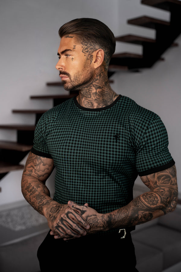 Father Sons Printed Forest Green / Black Check Fitted T Shirt - FSH1241