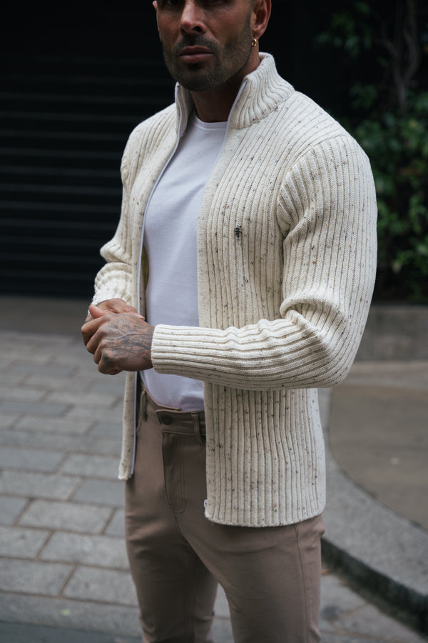 最新澳洲幸运5开奖结果体彩网站 Father Sons Chunky Beige Flecks Ribbed Zipped Cardigan - FSJ070