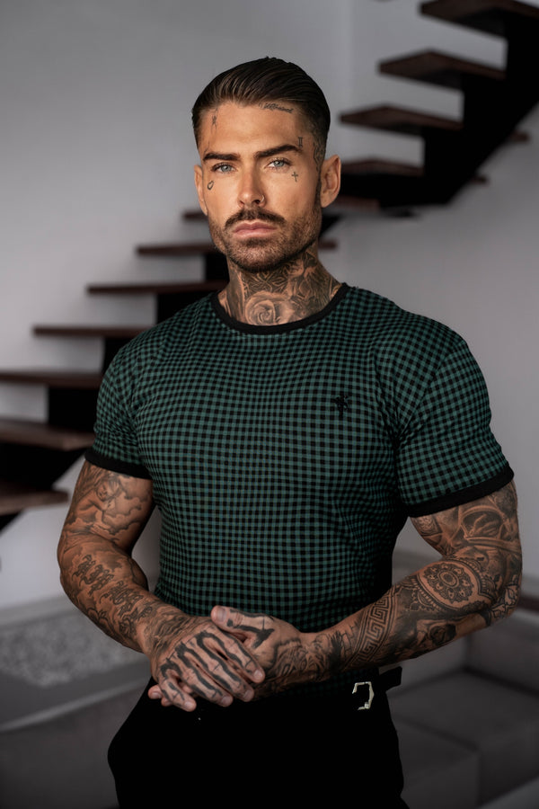Father Sons Printed Forest Green / Black Check Fitted T Shirt - FSH1241