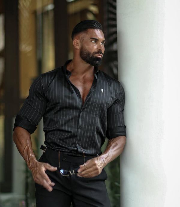 Father Sons Classic Black / Grey Woven Sateen Stripe Long Sleeve - FS993