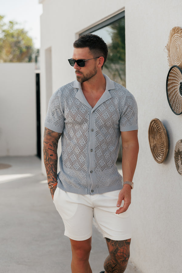 Father Sons Crochet Shirt Cop Grey Short Sleeve - FSJ077