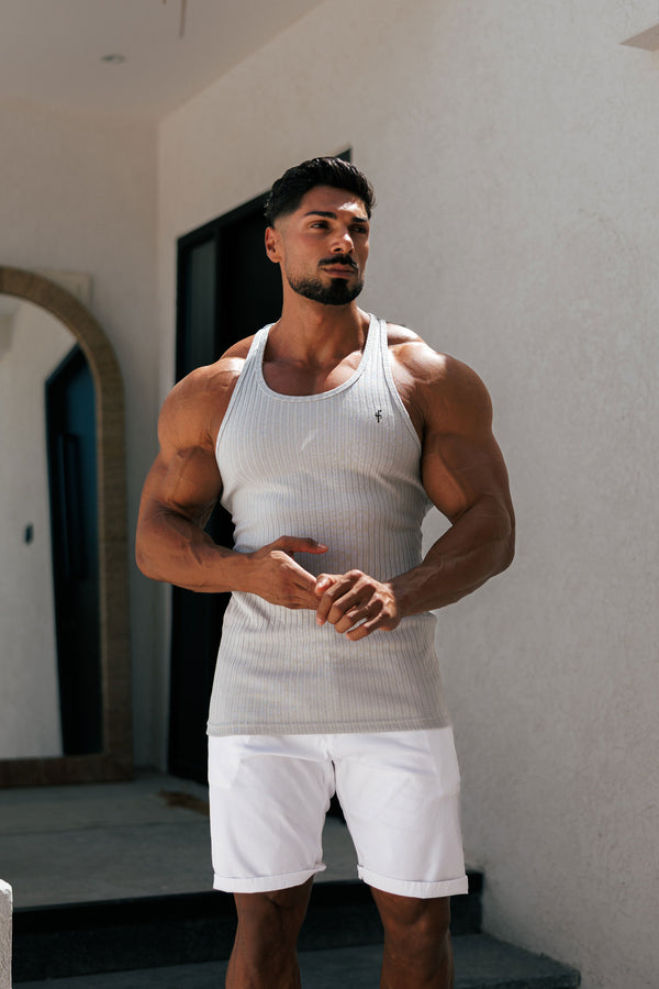 Father Sons Classic Light Grey / Black Ribbed Knit Super Slim Vest - FSH1325