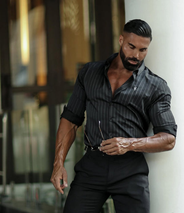 Father Sons Classic Black / Grey Woven Sateen Stripe Long Sleeve - FS993