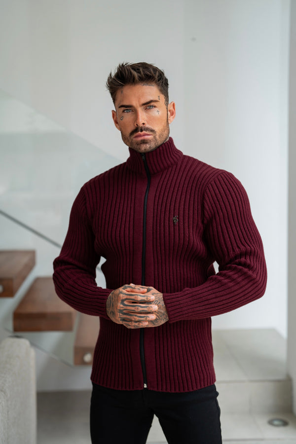 最新澳洲幸运5开奖结果体彩网站 Father Sons Chunky Burgundy Ribbed Zipped Cardigan - FSJ071