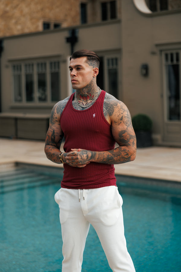 Father Sons Classic Burgundy / White Ribbed Knit Super Slim Vest - FSH1326