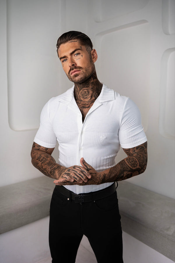 Father Sons Jersey Revere Vertical Stripe White Shirt Short Sleeve - FSR025