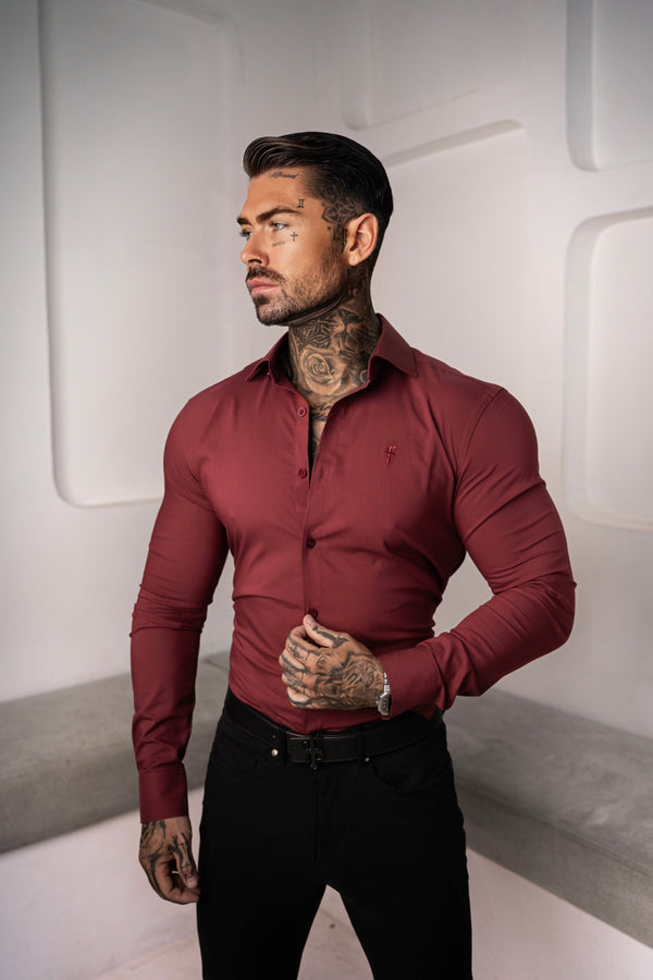 Father Sons Muscle Fit Advanced Stretch Oxblood with Cutaway Collar  - FS1201