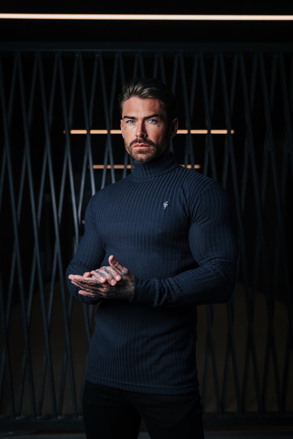 Father Sons Classic Navy / Silver Ribbed Knit Roll-neck Jumper - FSH958