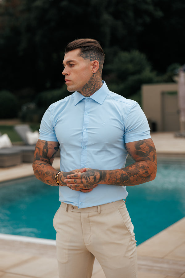 Father Sons Muscle Fit Advanced Stretch Powder Blue Short Sleeve with Cutaway Collar  - FS1162