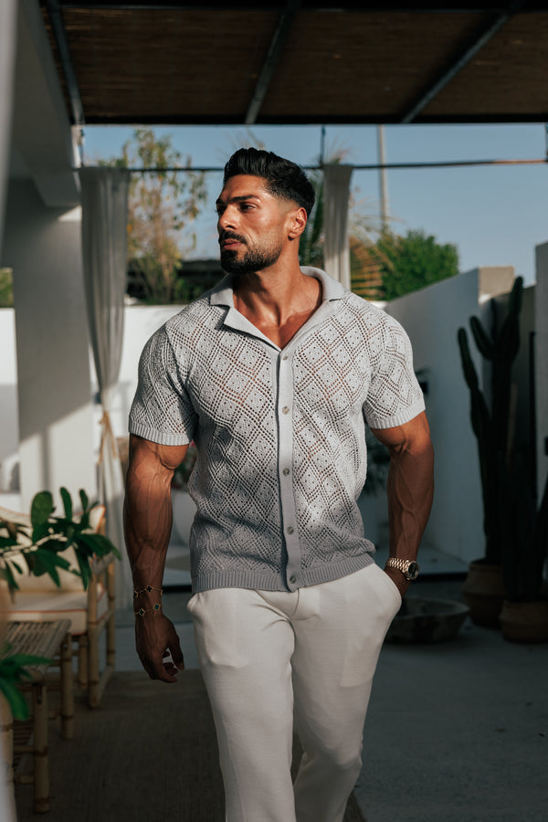 Father Sons Crochet Shirt Cop Grey Short Sleeve - FSJ077