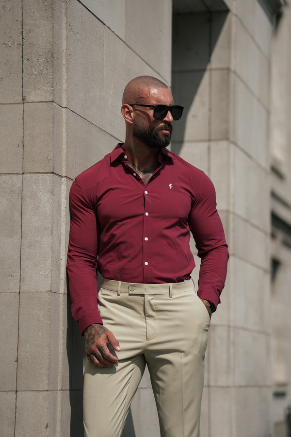 Father Sons Super Slim Stretch Burgundy with Cutaway Collar - FS1232