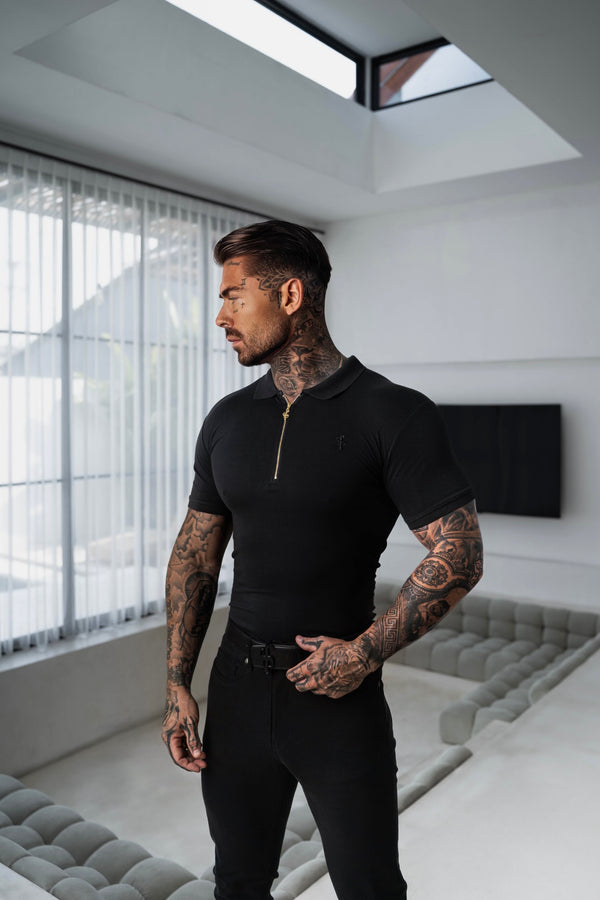 Father Sons Classic Black and Gold Zipped Polo Shirt - FSH239