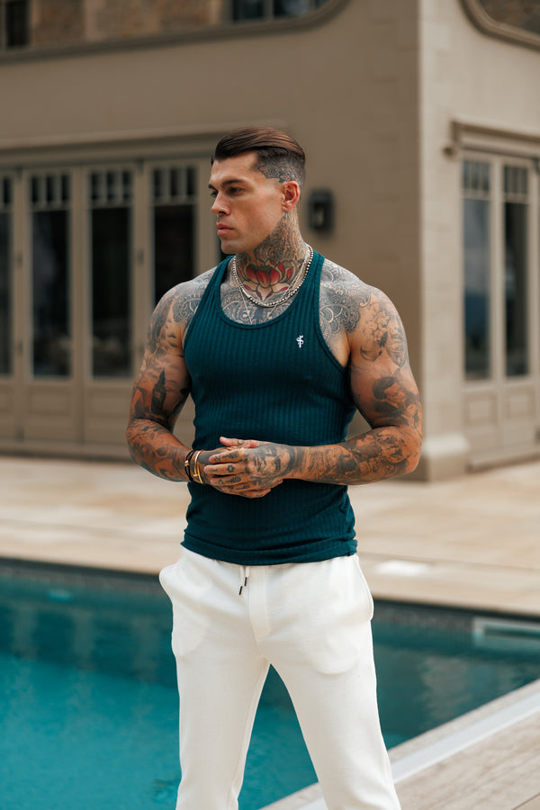 Father Sons Classic Forest Green / White Ribbed Knit Super Slim Vest - FSH1327