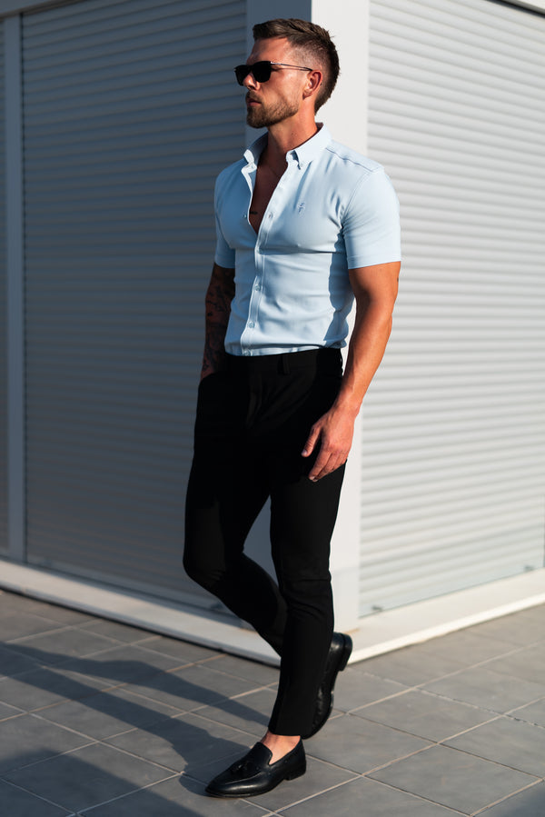 FS Super Slim SS Powder Blue Scuba with Button Down Collar - FS1121