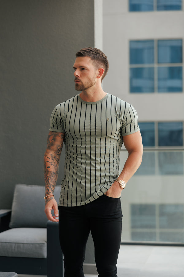 Father Sons Printed Olive / Black Stripe Fitted T Shirt - FSH1374