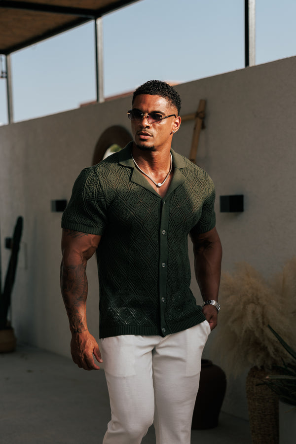 Father Sons Crochet Shirt Deep Olive Short Sleeve - FSJ081
