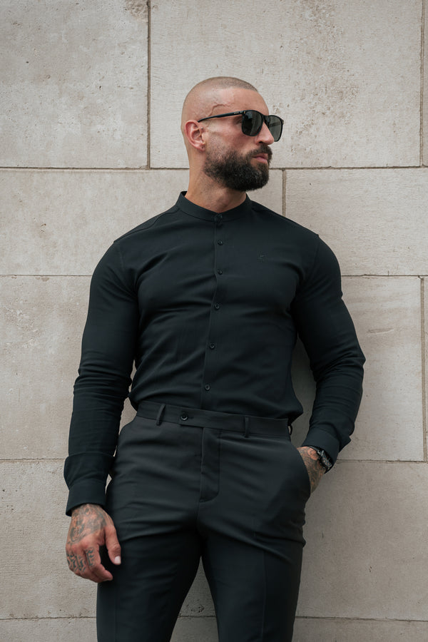 FS Super Slim Scuba Black Long Sleeve Stretch with Grandad Collar - FS1171