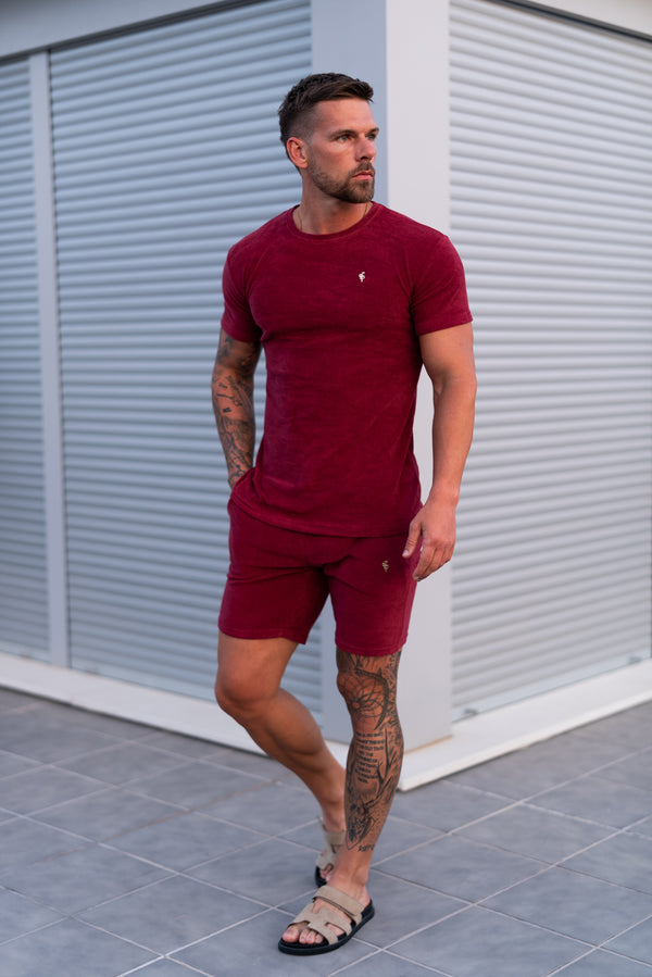 Father Sons Burgundy / Silver Towelling Shorts - FSH1350
